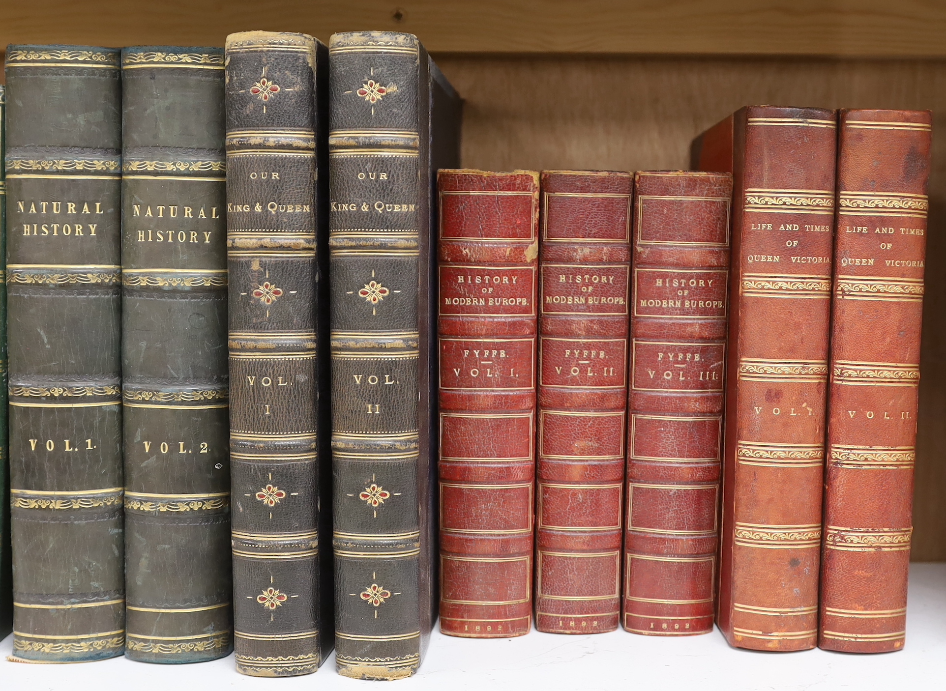 Fyffe, C.A - A History of Modern Europe, 3 vols, 8vo, half calf, with maps, Cassell and Company, London, etc., 1891; Wilson, Robert - The Life and Times of Queen Victoria, 2 vols, 8vo, half red morocco, Cassell and Compa